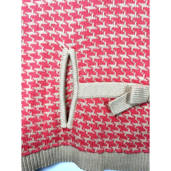 Janie and Jack Girls 4 Knit Cape Pink Coral Houndstooth Bow Preppy Classic - Picture 6 of 14